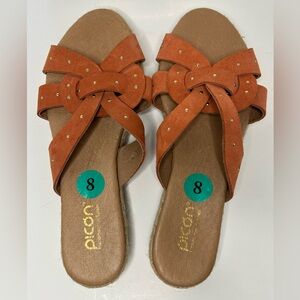 Picon Leather Orange Studded Slip On Open Toe Sandal Size 8